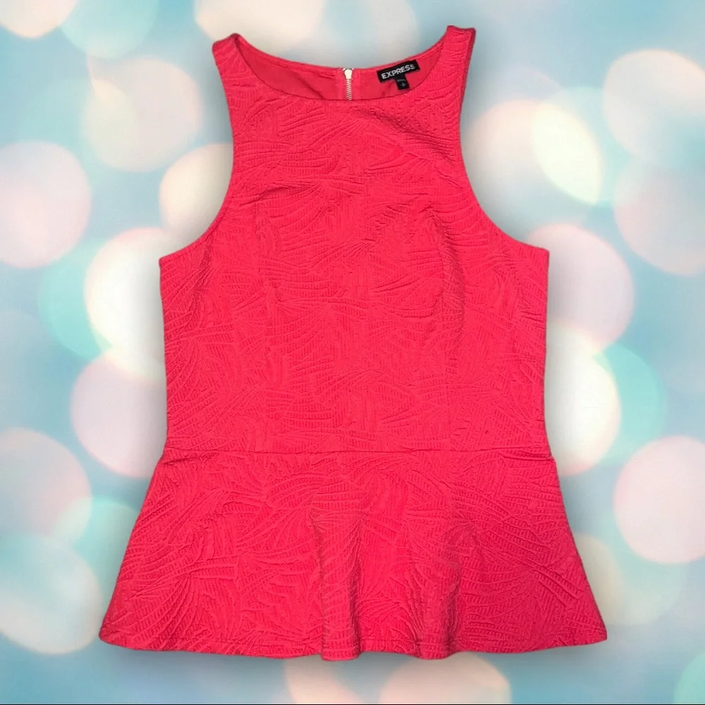 Express Women’s Red Coral Sleeveless Peplum Blouse Shirt Top Size S - Picture 2 of 4